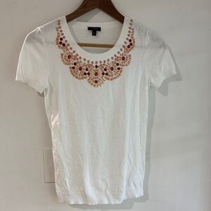 Talbots White Embroidered Floral Cotton Short Sleeve Top